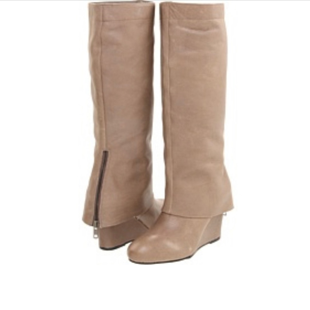 Steve Madden P-Miles Taupe Spats wedge knee high boots Women's 8